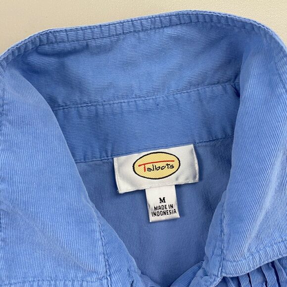 Vintage Talbots Corduroy Button Up Top Medium Blue Pin Tuck Pleat Fine Wale Y2K - Picture 11 of 13